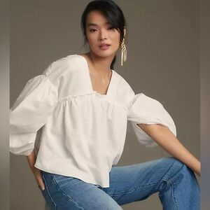Women’s Anthropologie SUNDAY IN BROOKLYN white puff sleeve blouse- Size Large